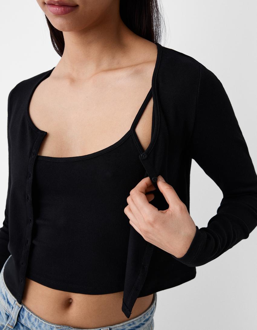 كارديغان بأكمام طويلة-أسود-5