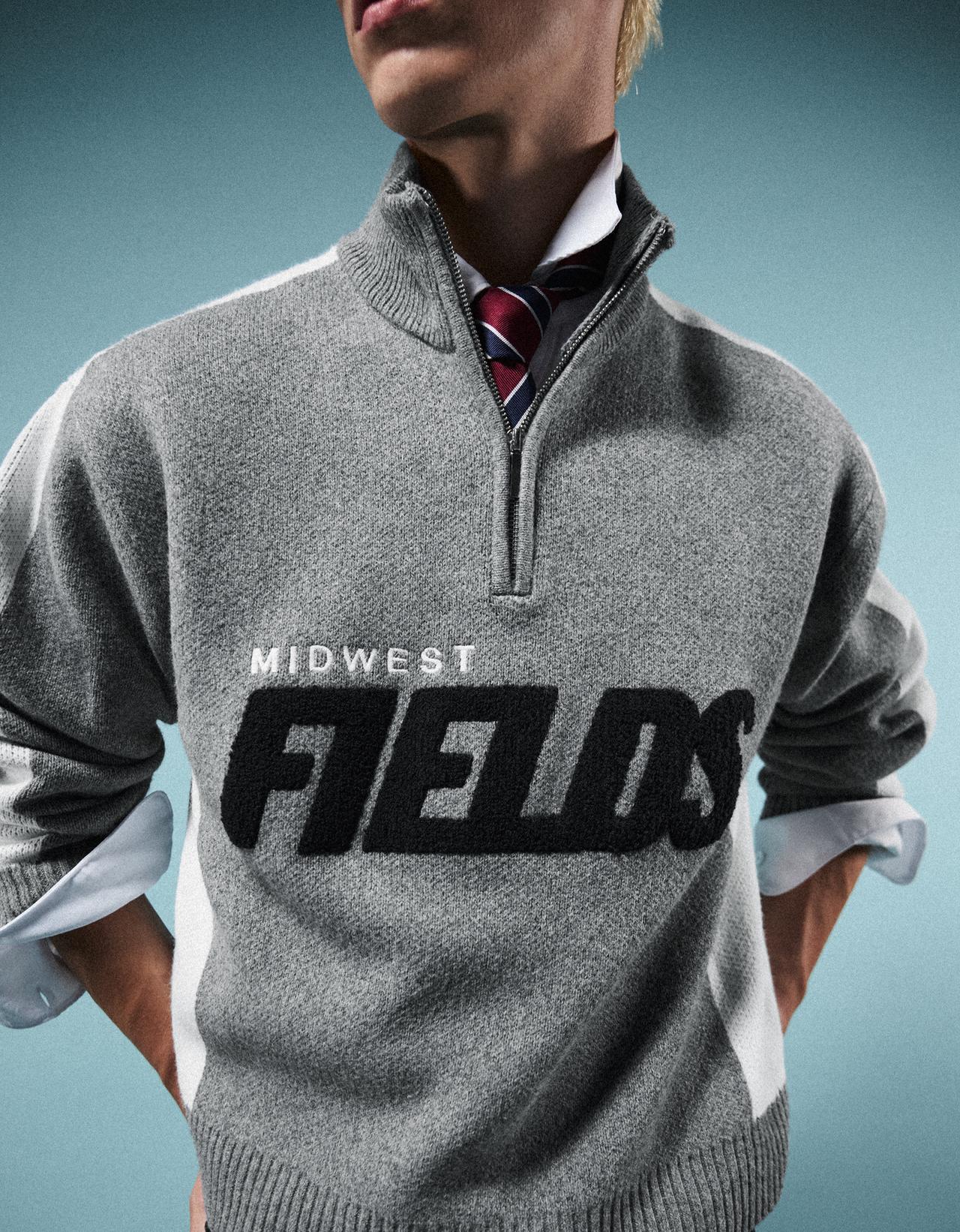 Graphic half-length zip jumper — Grey