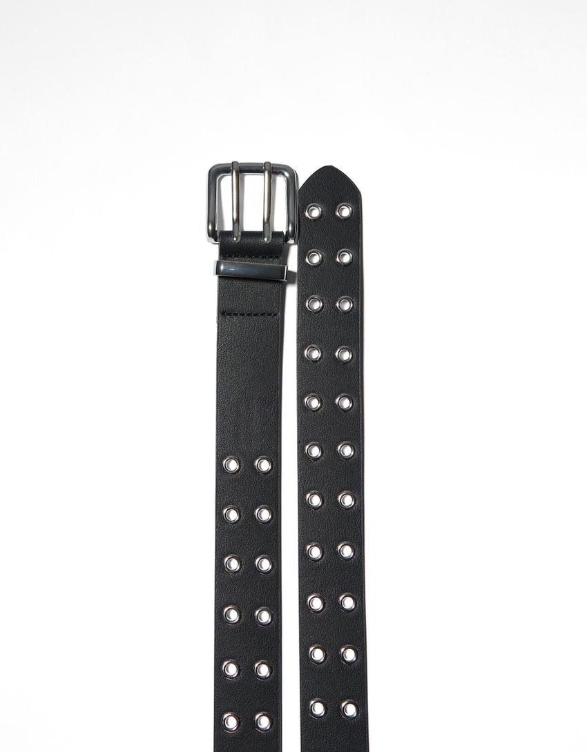 Kunstledergürtel mit Eyelets-Schwarz-3