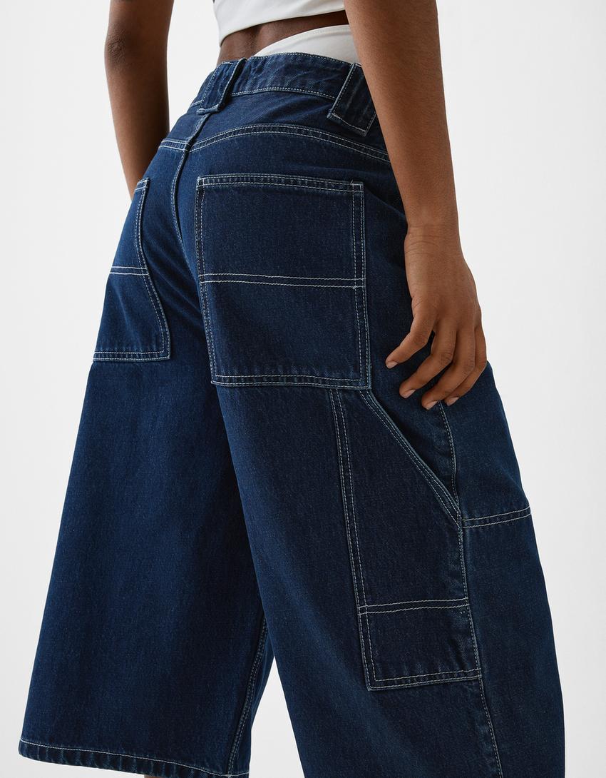 Calções bermuda denim baggy carpinteiro-Azul lavado-6