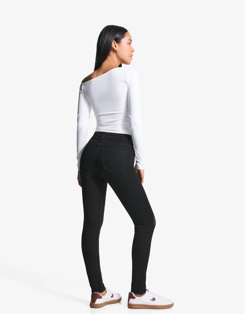 Super high-waist soft skinny jeans-Black