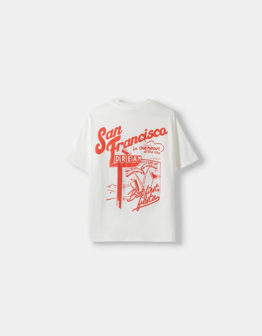 Printed short sleeve oversize T-shirt-Off white-5