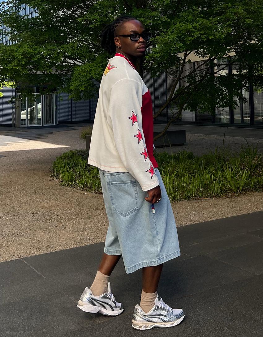 Denim skater Bermuda shorts-Light blue