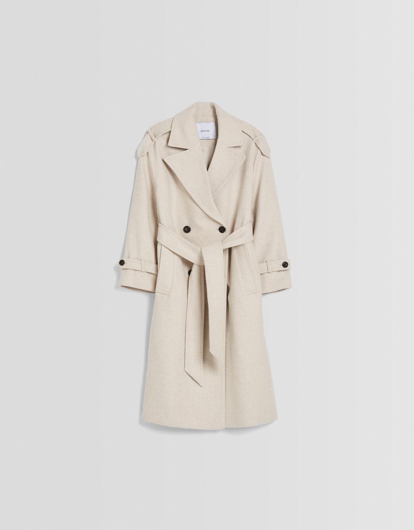 Manteau trench en laine-Beige-4