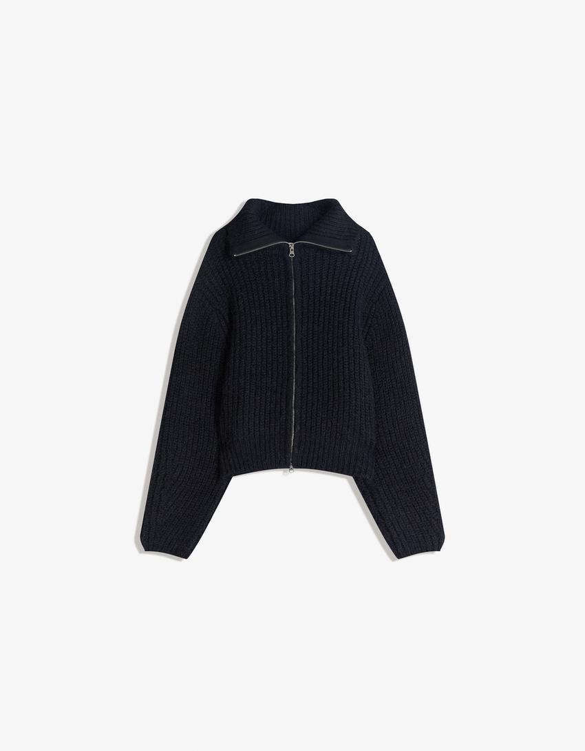 Gilet zippé col montant-Bleu