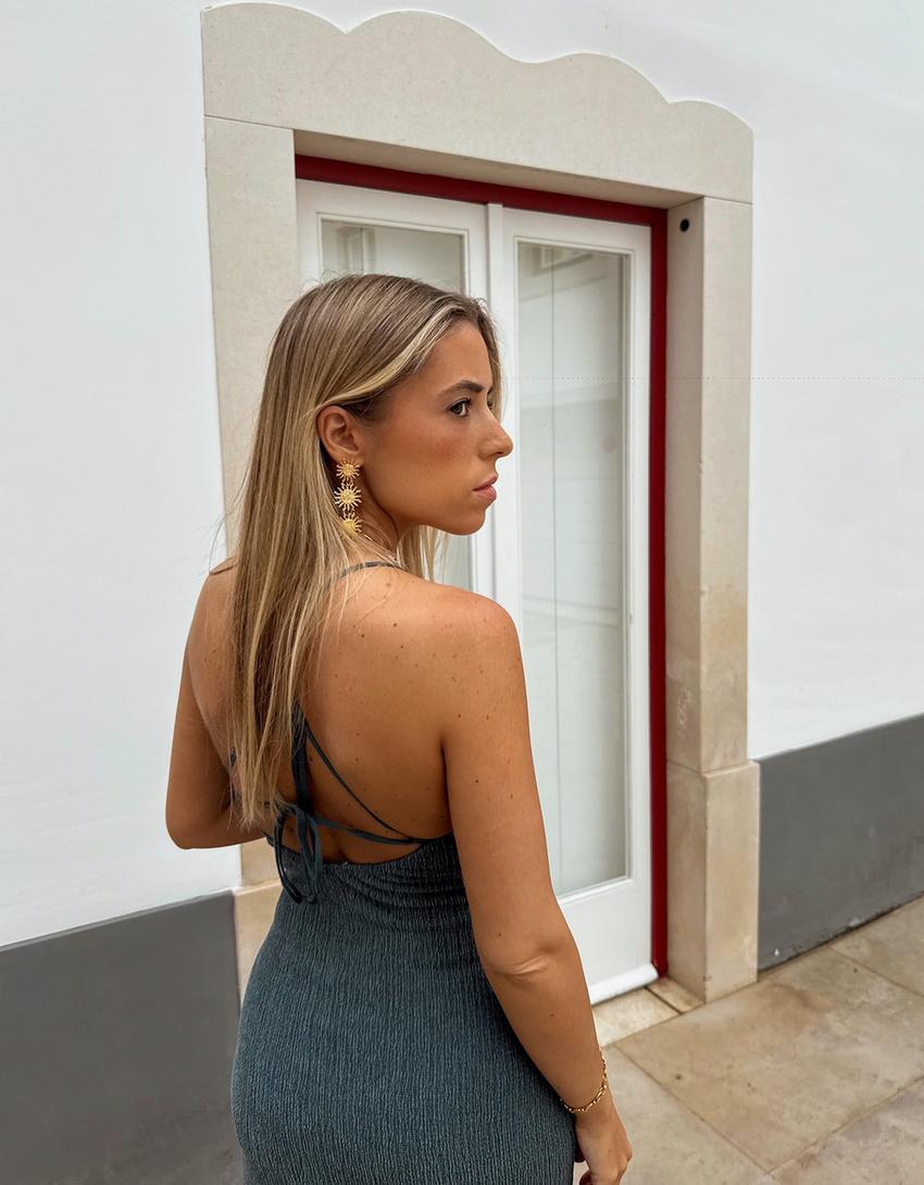 Rustikales Midikleid mit Trägern-Grün-2