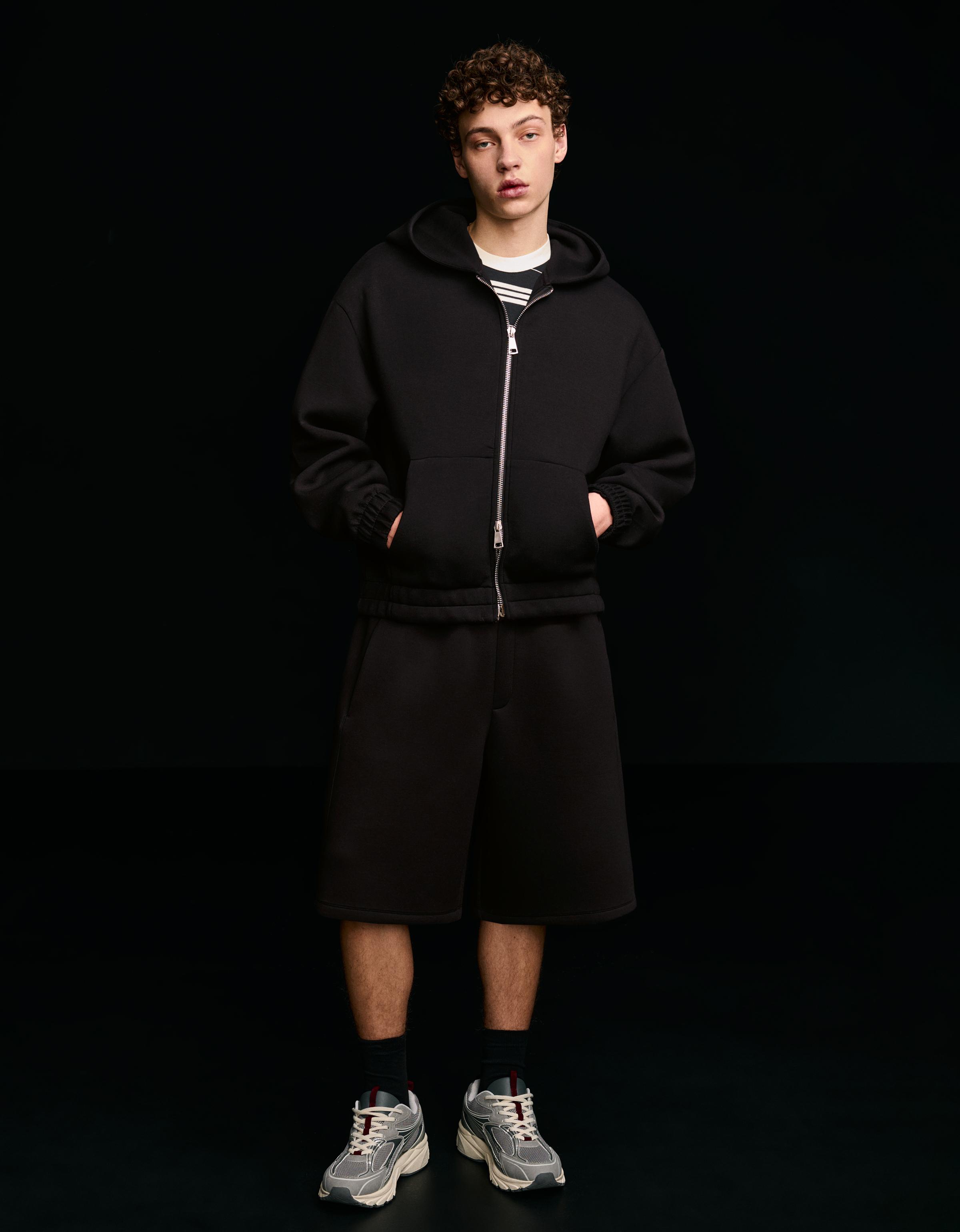 Oversize neoprene Bermuda shorts — Black