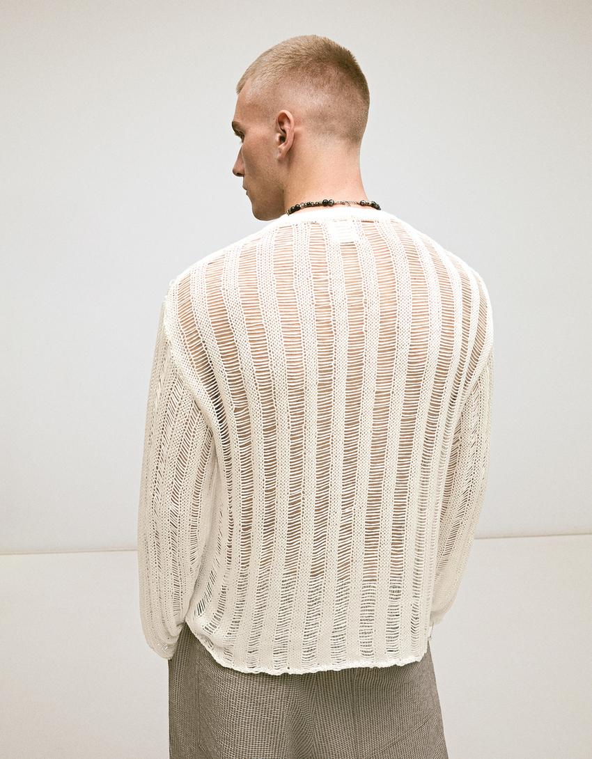 Pull en maille ajourée-Blanc cassé