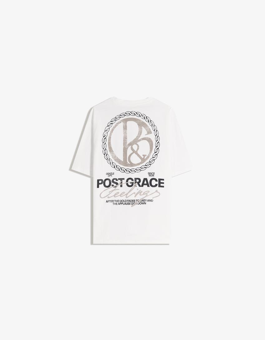T-shirt manches courtes imprimé-Blanc cassé