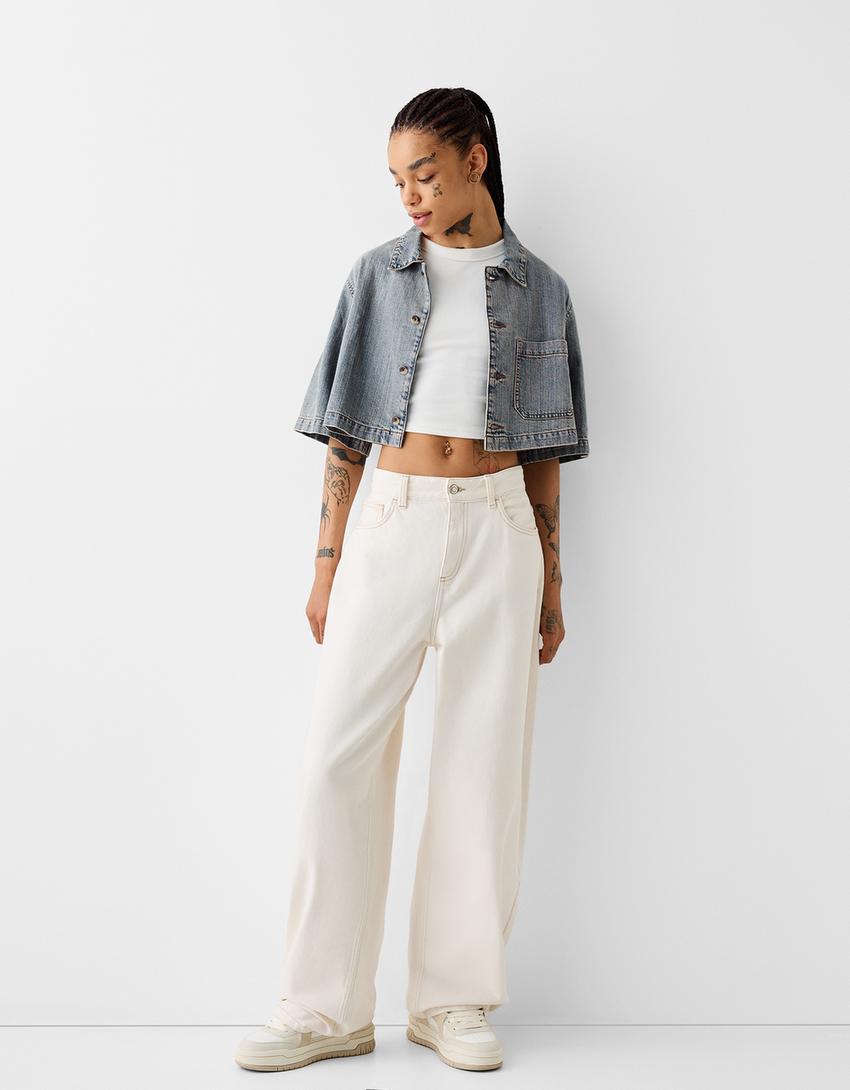 Cropped shirt-Light blue-3