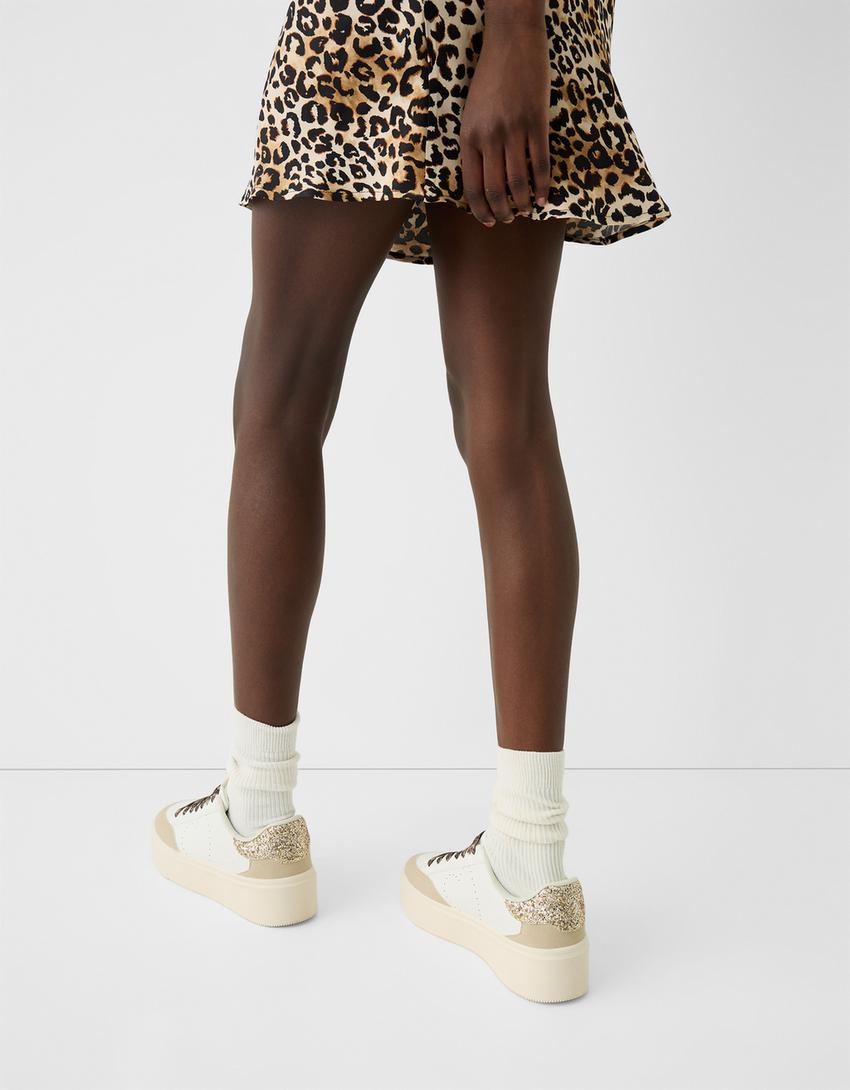 Sneakers imprimé animal et paillettes-Blanc-1