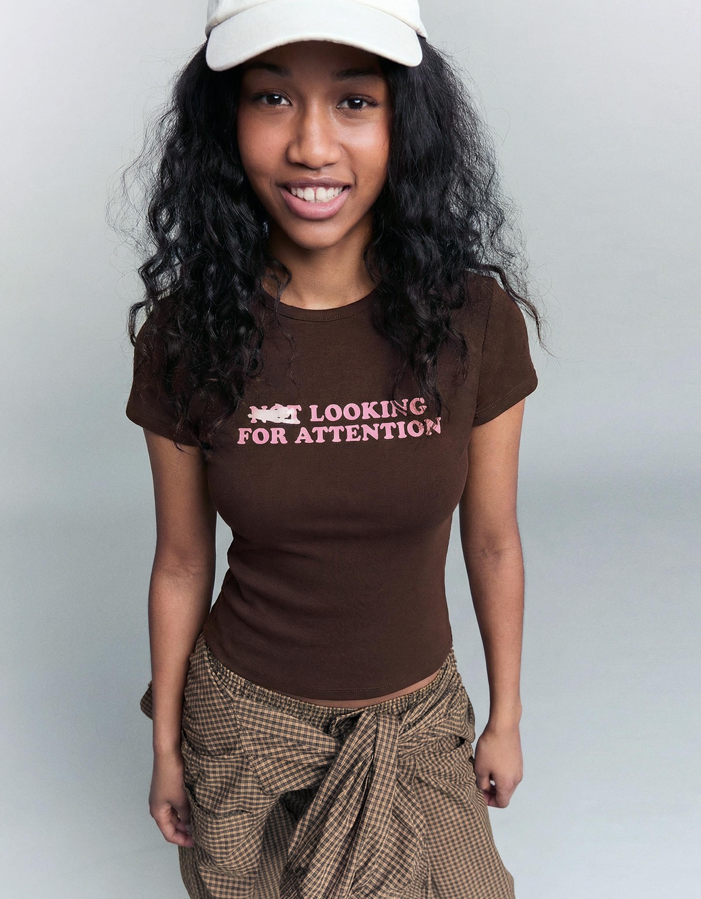 Bershka Camiseta Manga Corta Print Mujer L Marrón