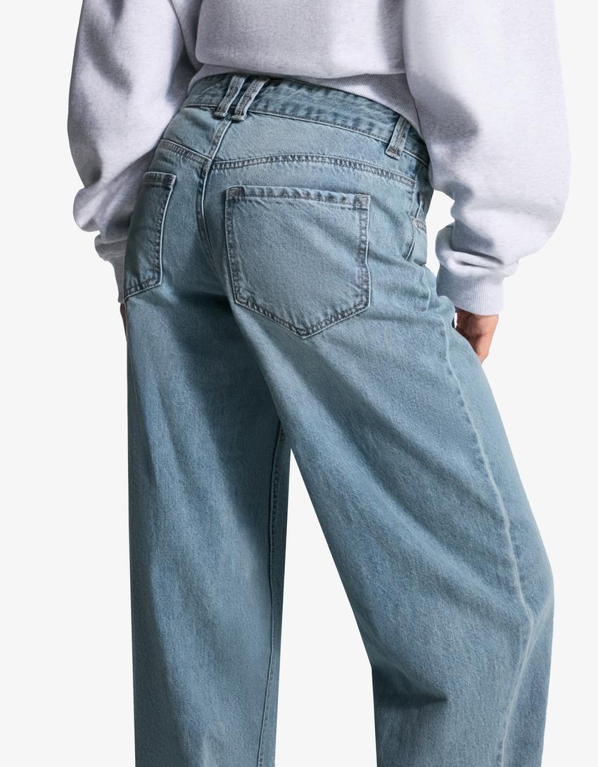Jeans baggy fit barrel fit taille basse-Bleu lavé