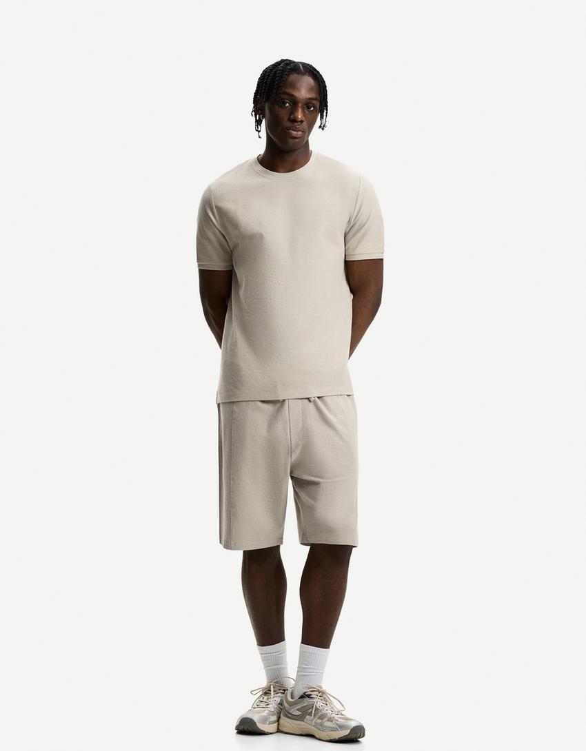 T-shirt ve bermuda şort takımı-Deve tüyü rengi-0