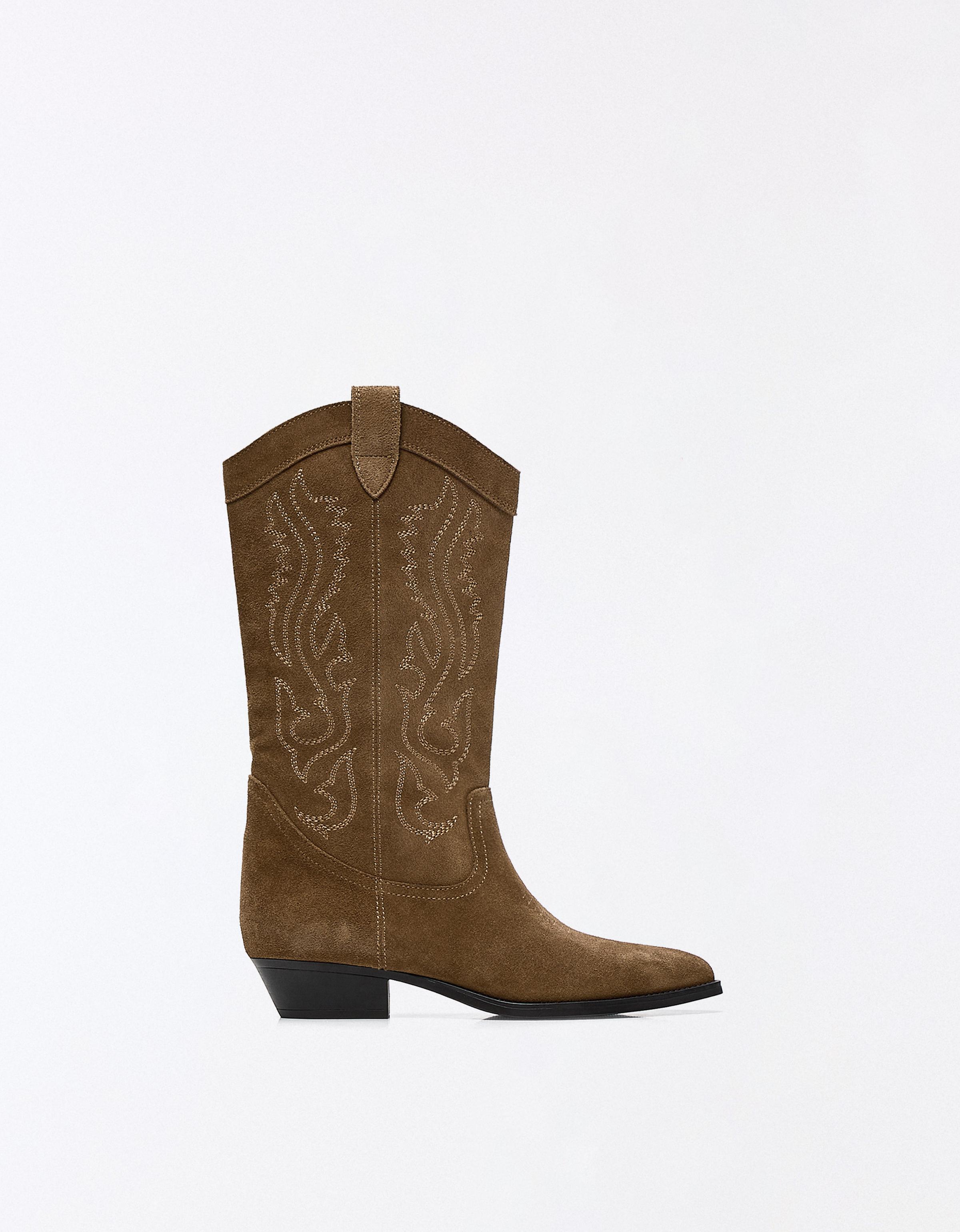 Bershka Bota Cowboy Plana Piel Mujer Tostado