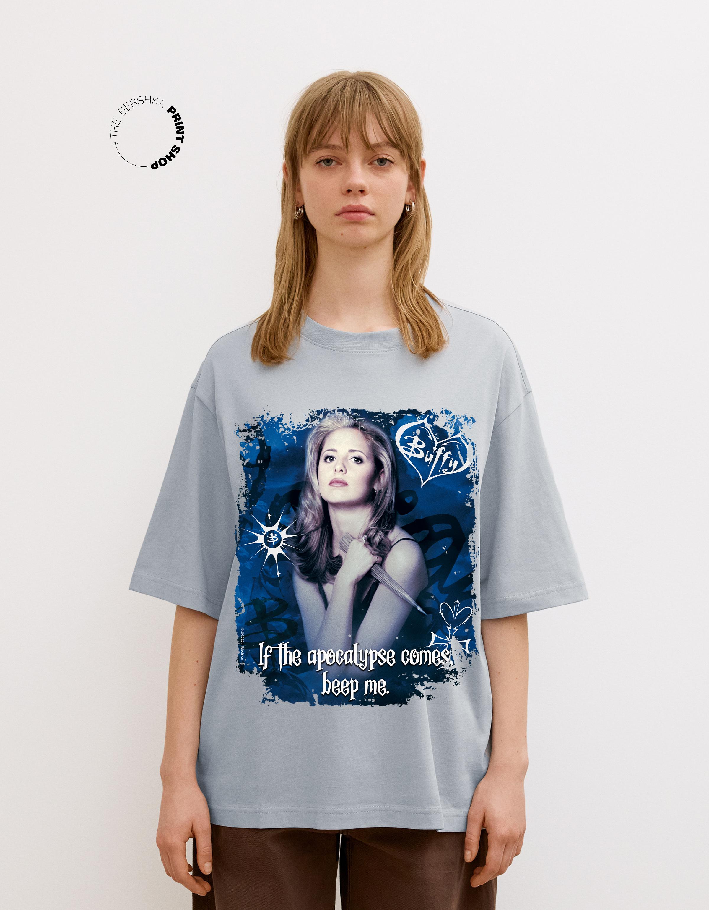 Bershka T-Shirt Buffy The Vampire Slayer Mit Kurzen Ärmeln Damen Xs Ausgewaschenes Blau