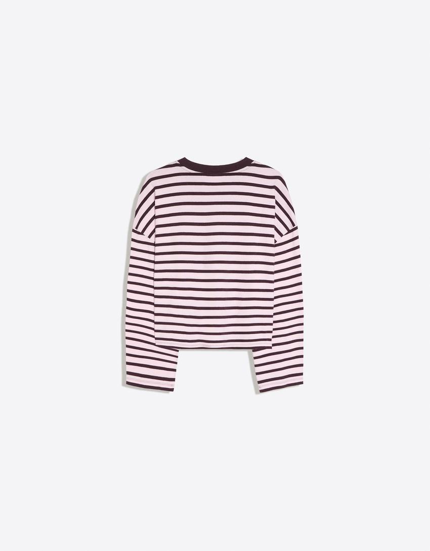 Camiseta manga larga boxy rayas-Rosa