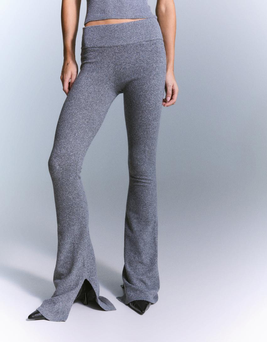 Pantalons flare cintura canalé-Gris-2