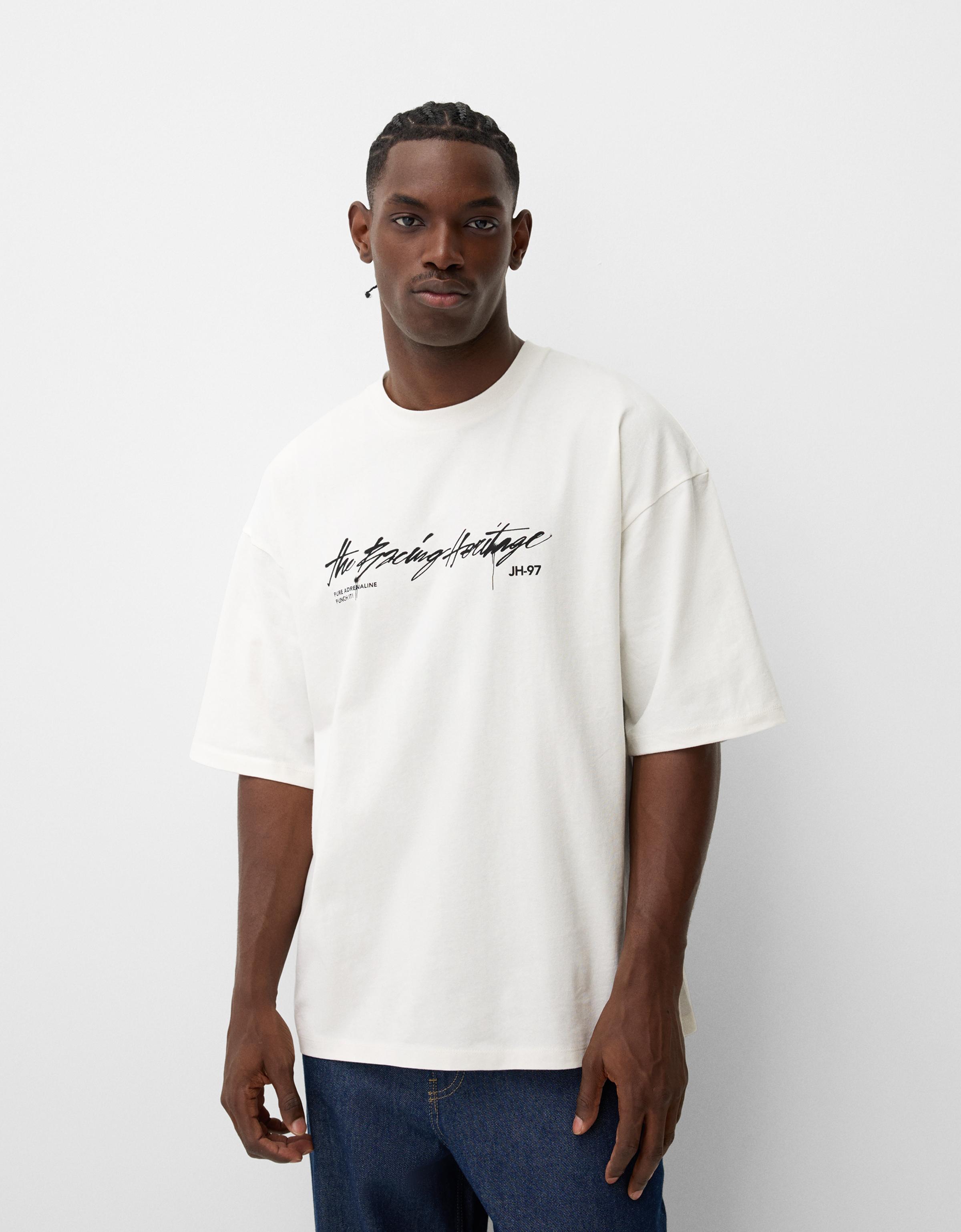 Bershka Oversize-T-Shirt Mit Print Herren L Weiss