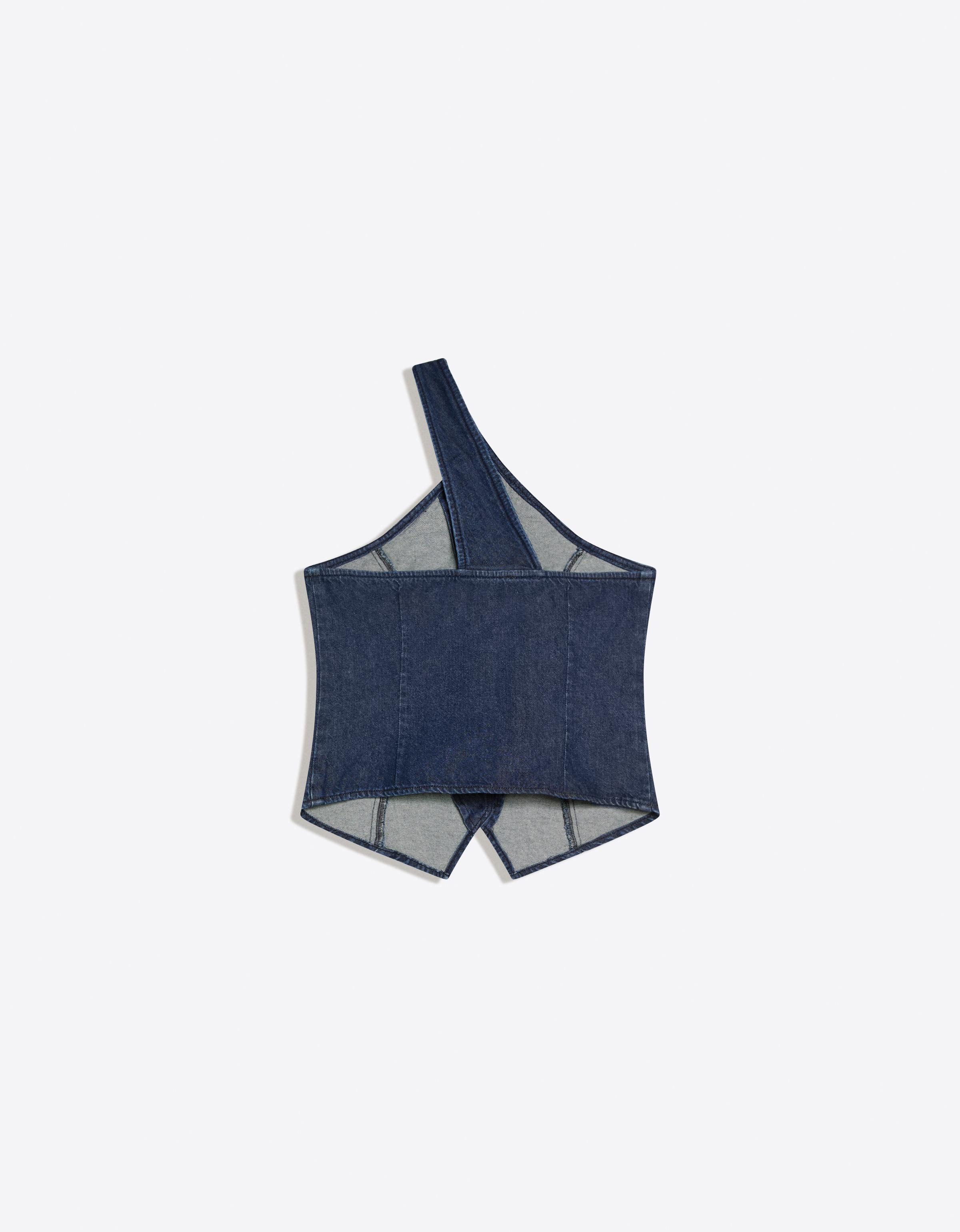 Asymmetric denim top