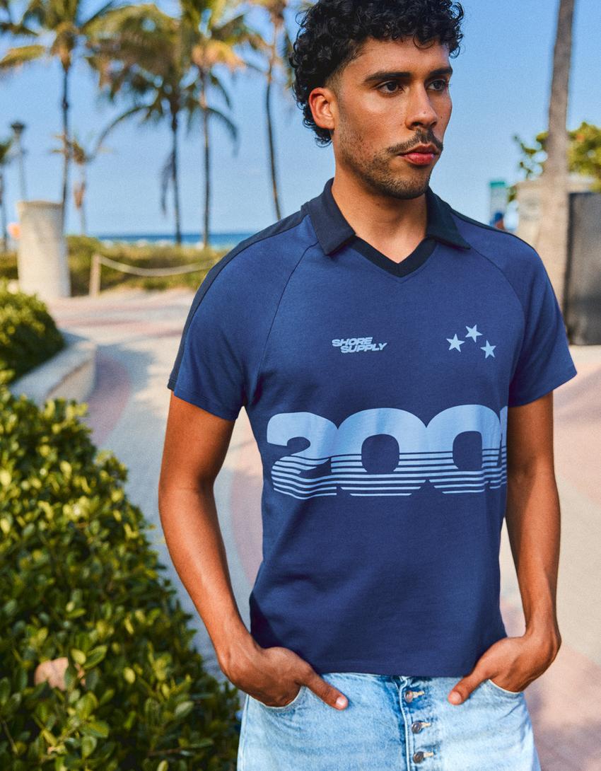 Retro print polo shirt-Navy
