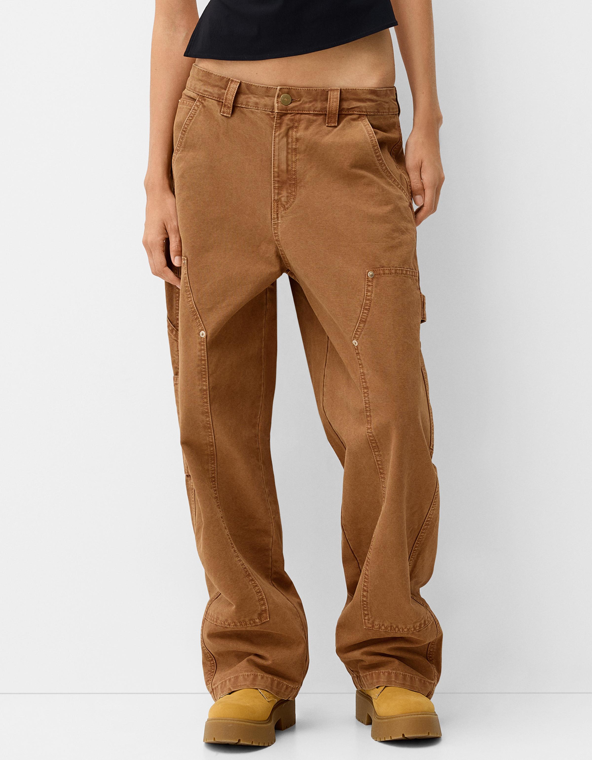 Bershka Hose Aus Baumwolle Im Workwear-Look Damen 32 Camel