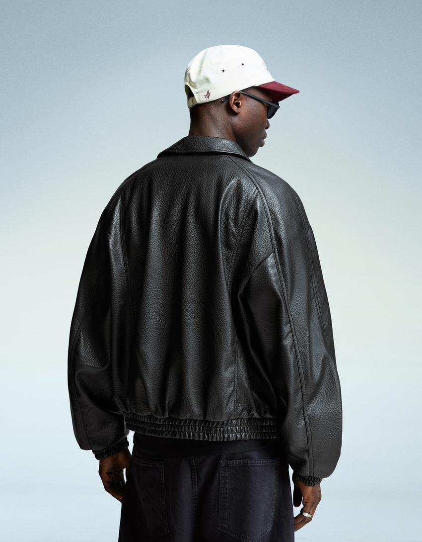 Geacă imitație de piele-Negru