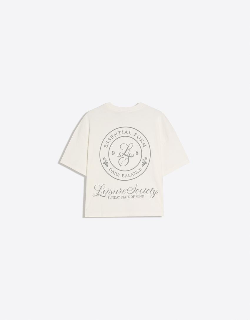Short sleeve print T-shirt-Cream