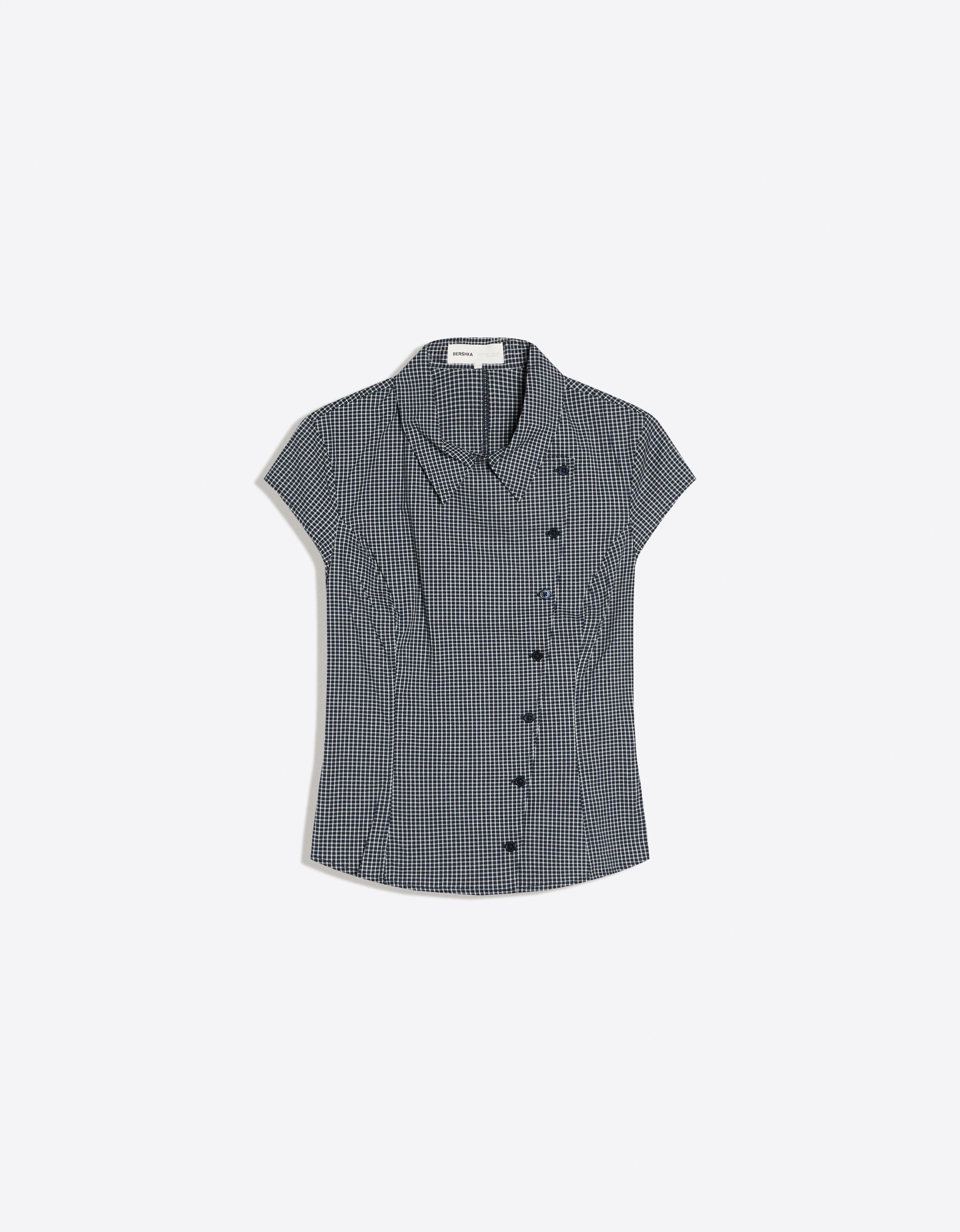 Short sleeve cross-button shirt — Navy
