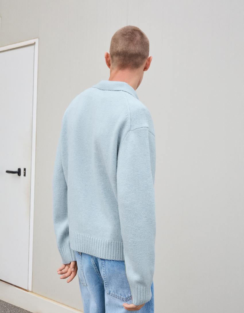 Pull col polo-Bleu clair-1
