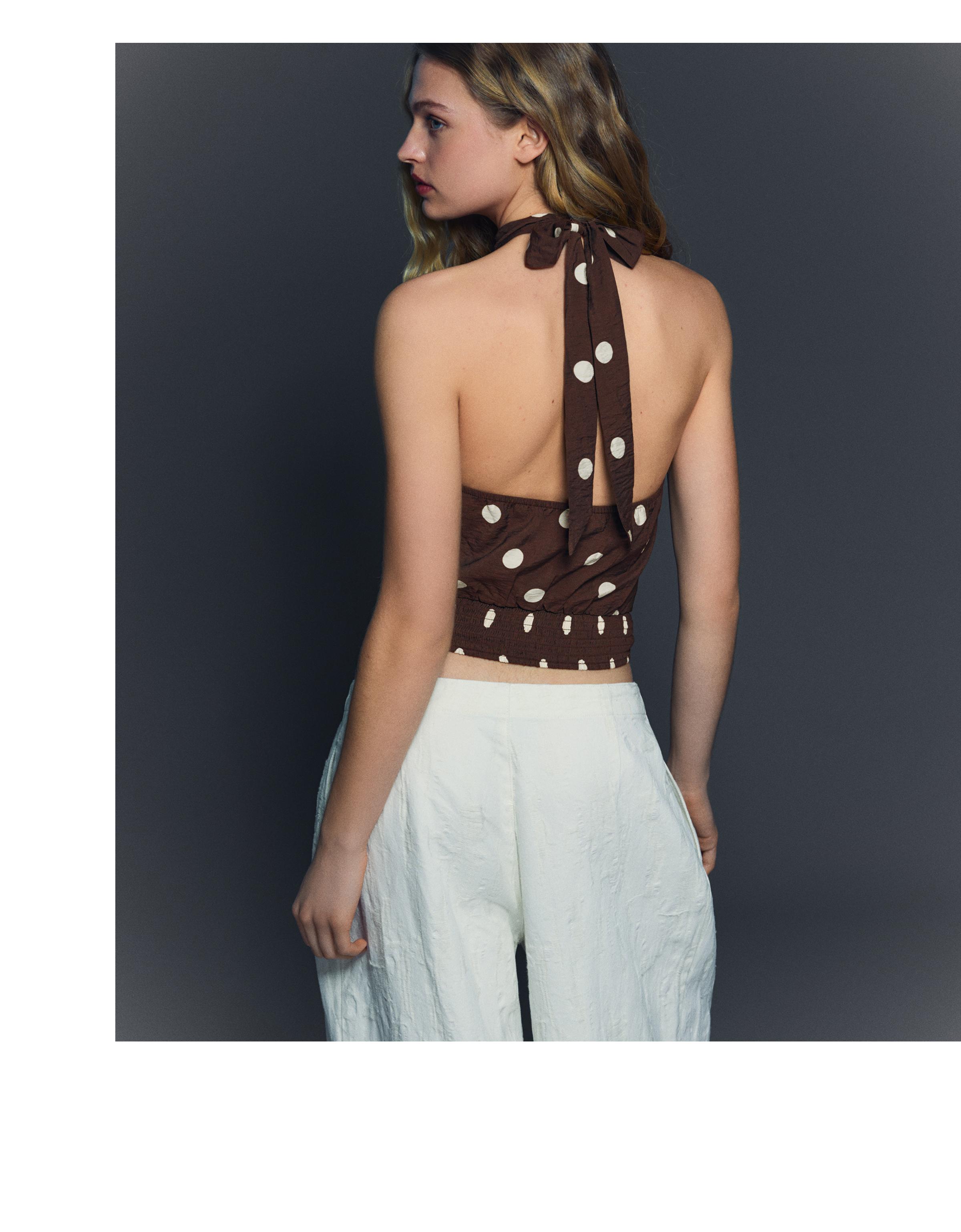 Halter yaka puantiyeli top - Görsel 18