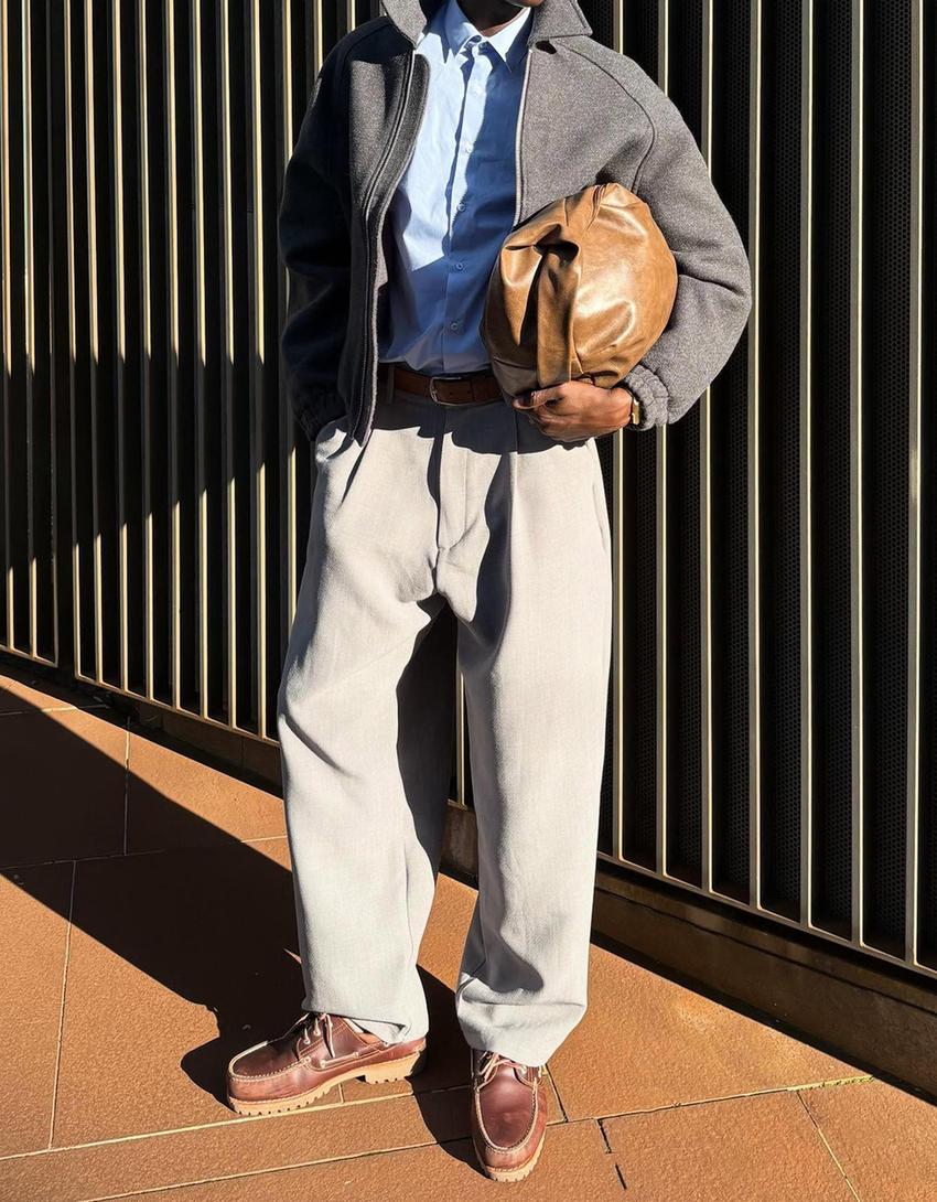 Calças super baggy tailored fit-Cinza