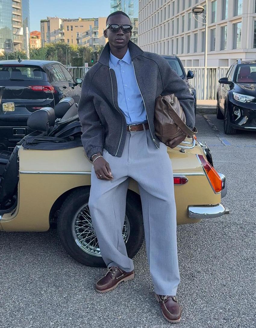 Calças super baggy tailored fit-Cinza