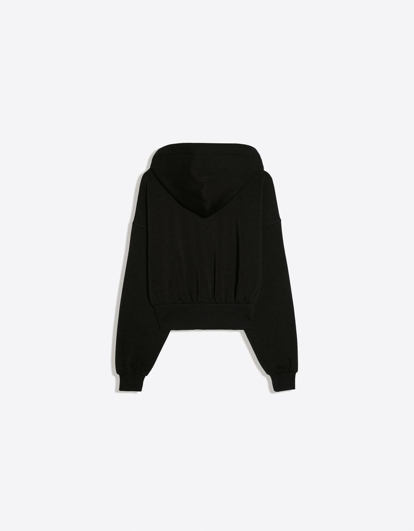 Fermuarlı kapüşonlu sweatshirt-Siyah