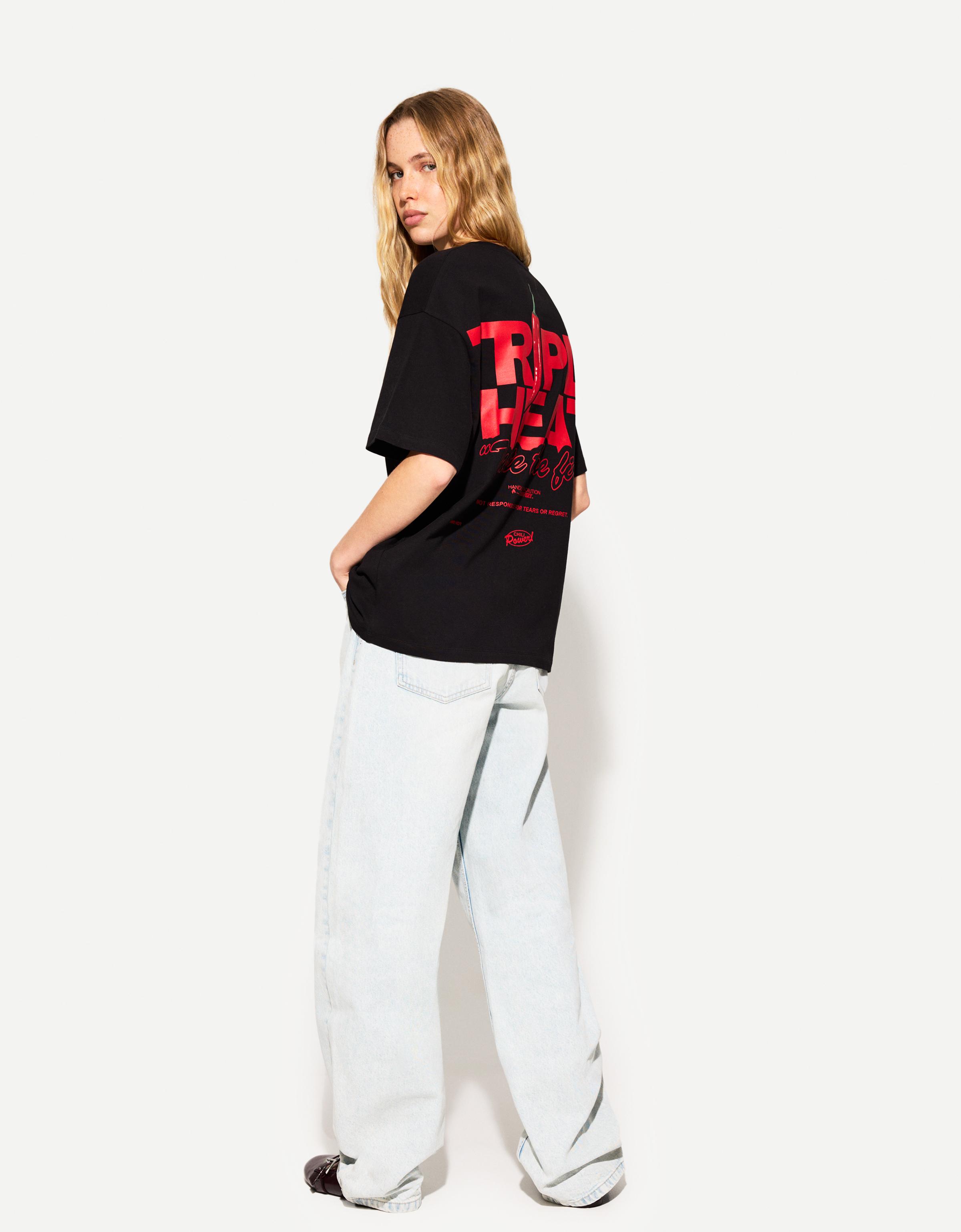 Bershka Oversize-T-Shirt Mit Print Damen M Schwarz