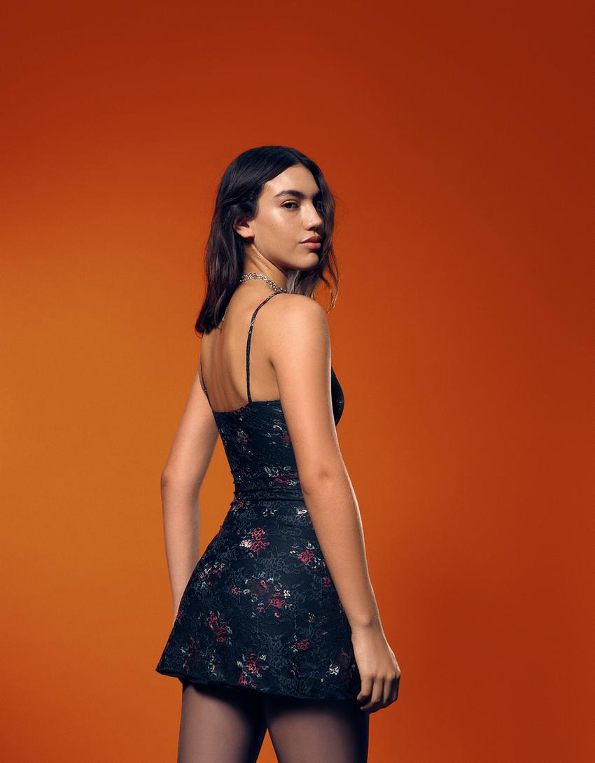 Vestido mini blonda print-Negro