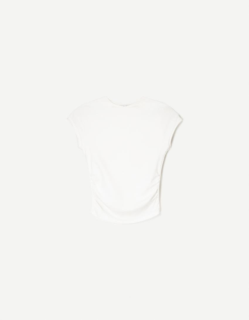 Short sleeve T-shirt with side gathering-Off white-1