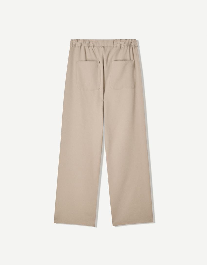 מכנסי טרנינג מחויטים Straight fit-חול-4