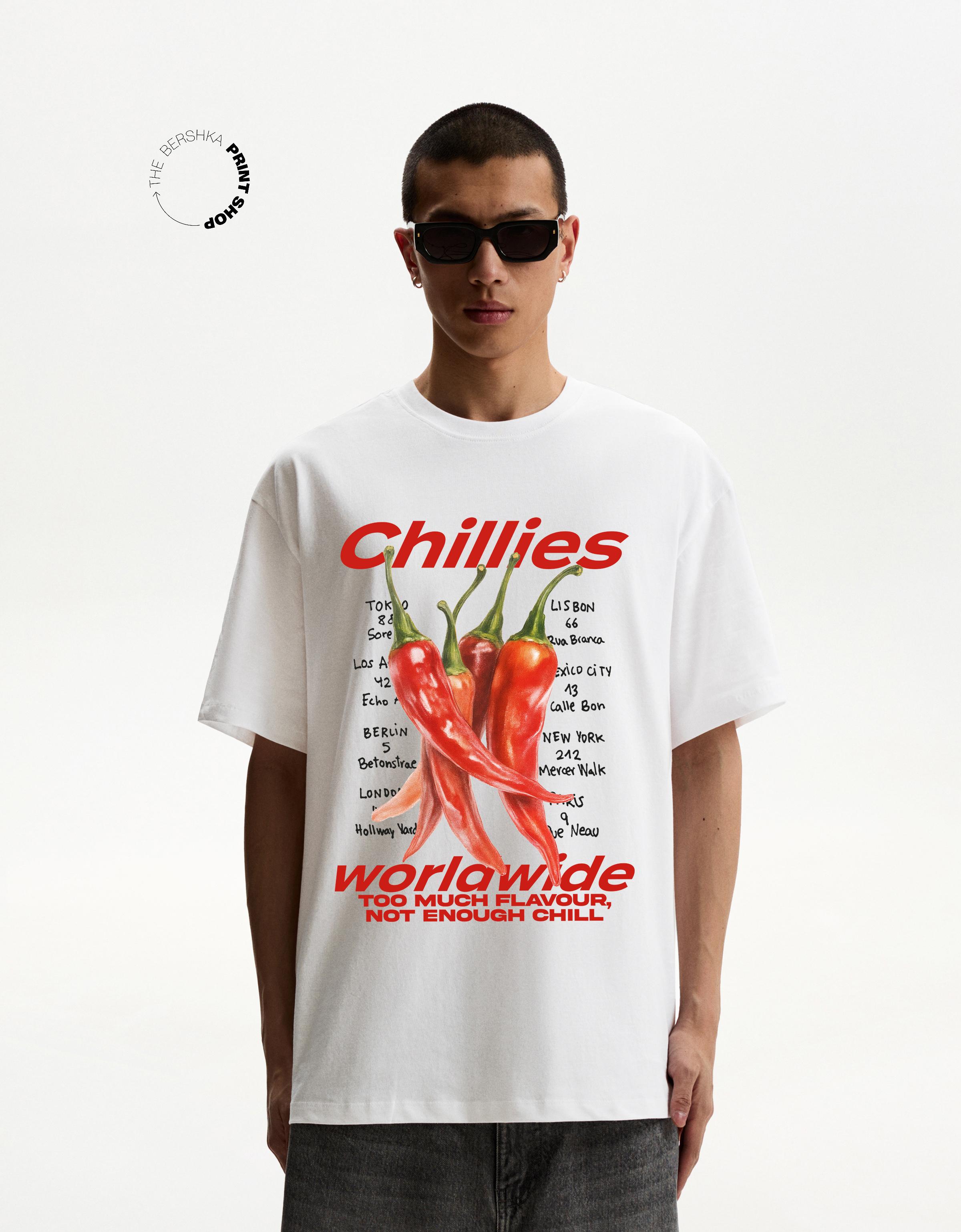 Bershka T-Shirt Mit Print Herren Xxs Weiss