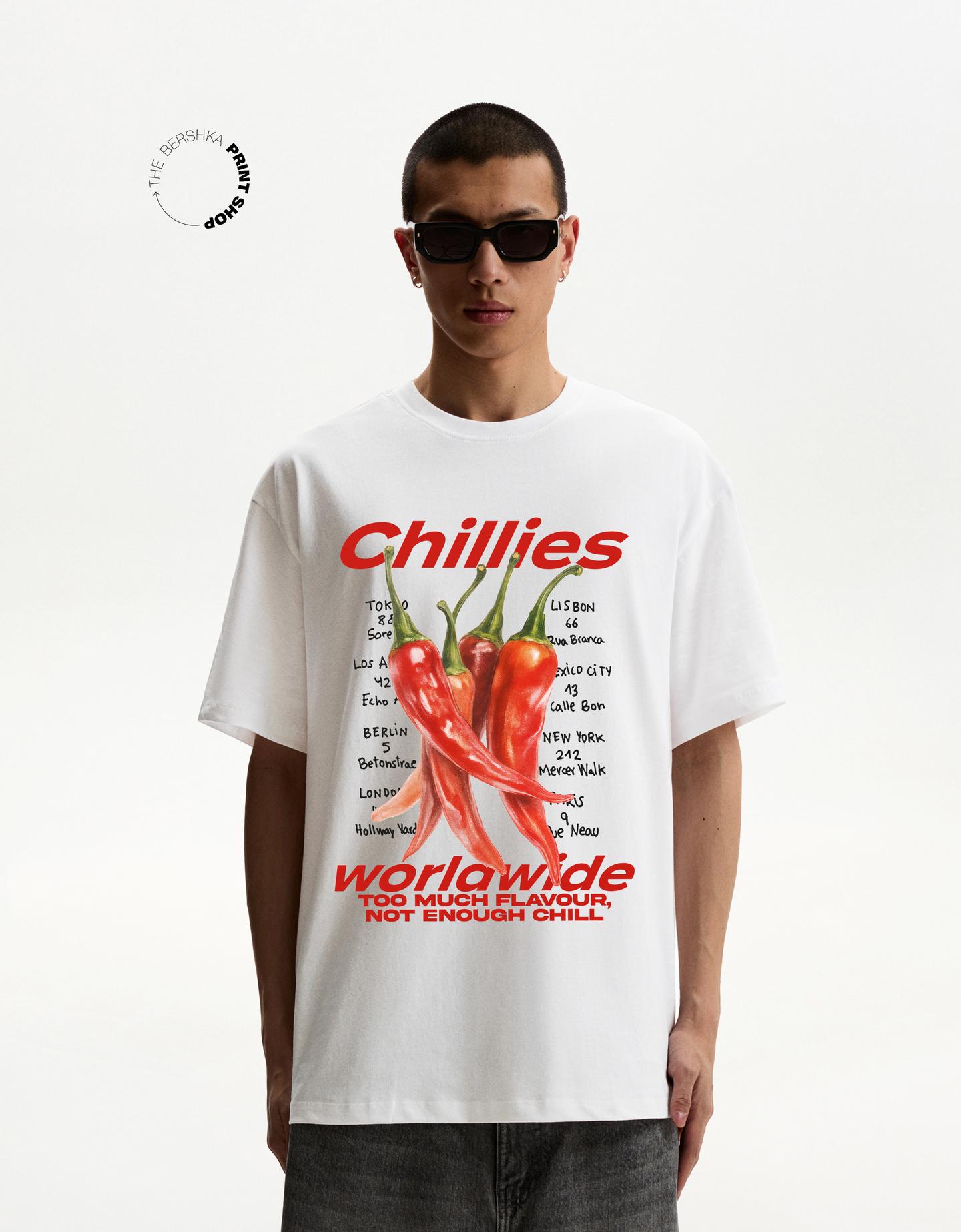 Bershka Camiseta Manga Corta Print Hombre Xxs Blanco