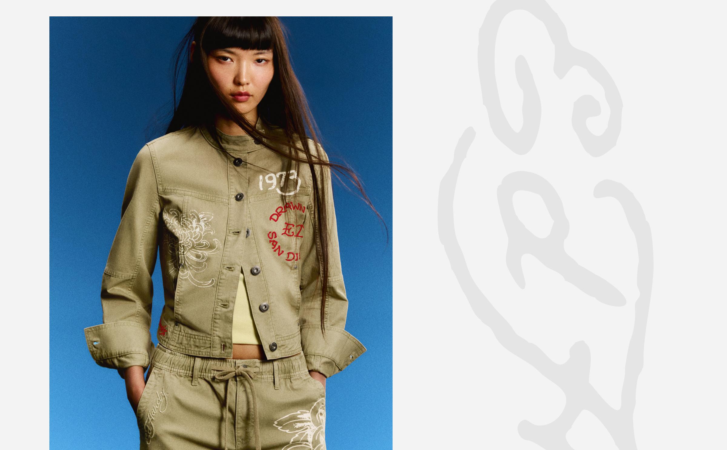 ED HARDY X BERSHKA embroidered jacket — Sand
