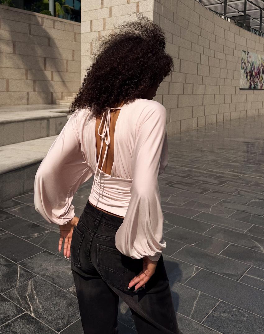 توب بأكمام طويلة وزمزمة-رمادي