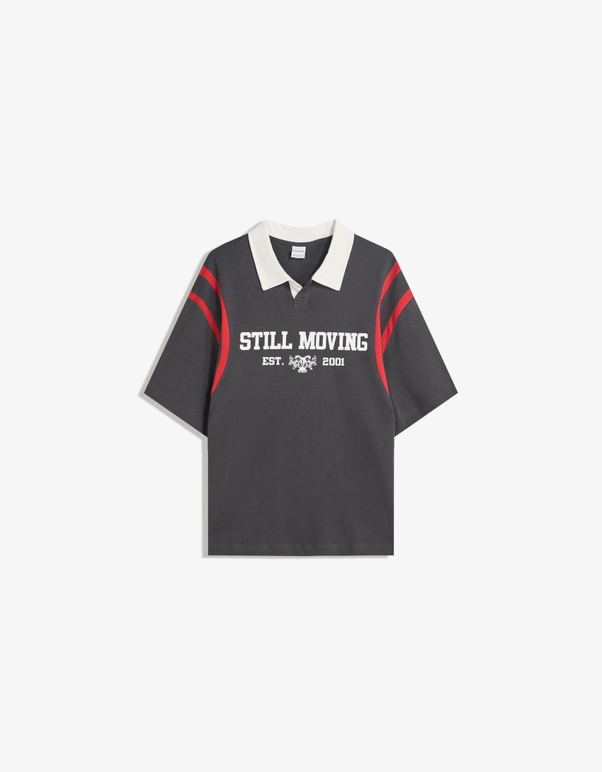 Printed short sleeve polo shirt-Grey-4