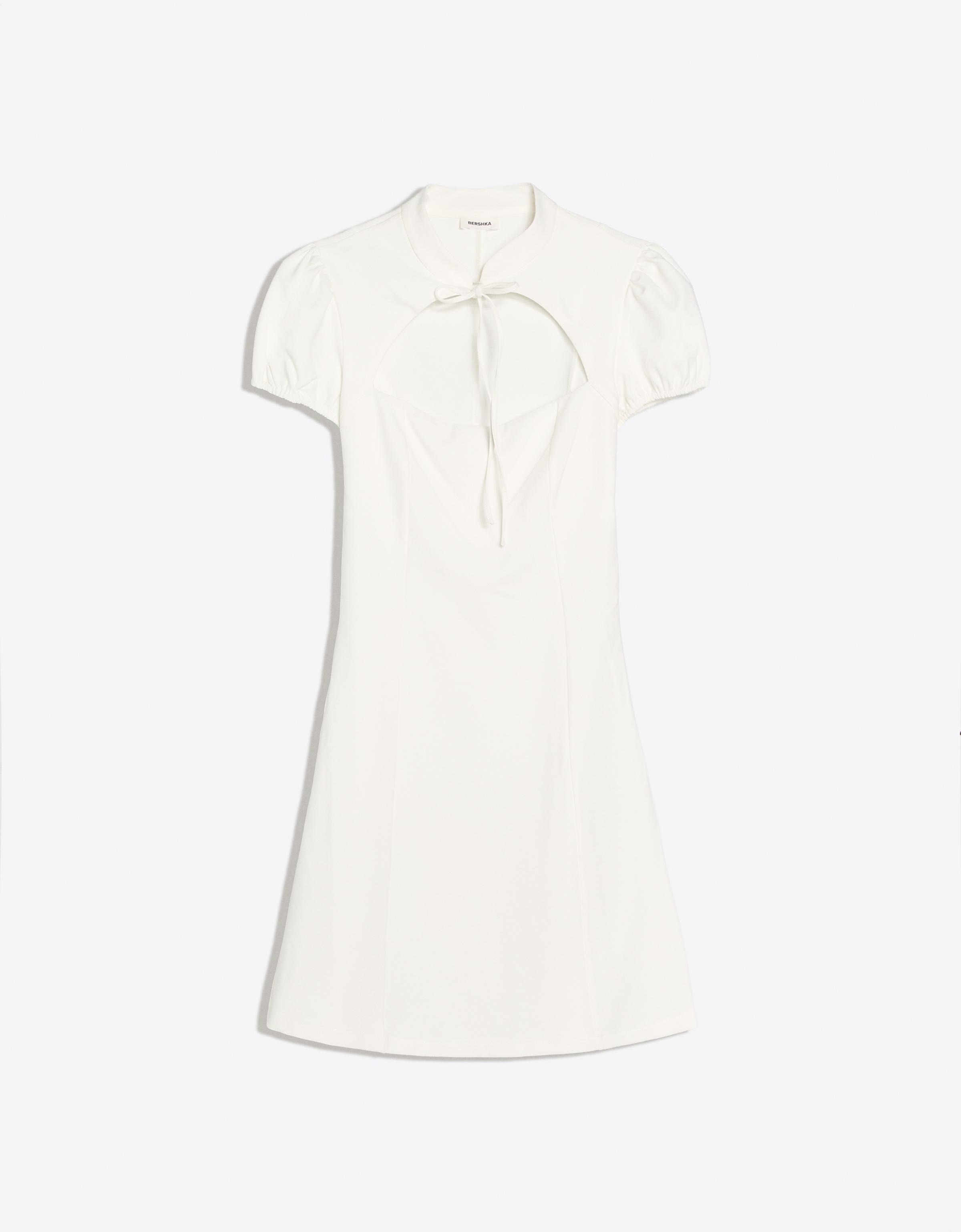 Mini dress with slit neckline — Off white