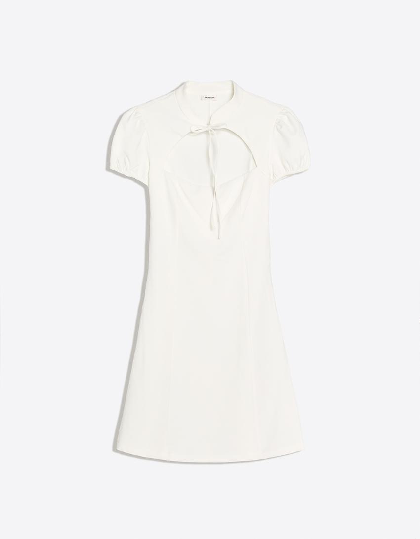 Mini dress with neckline cutout-Off white