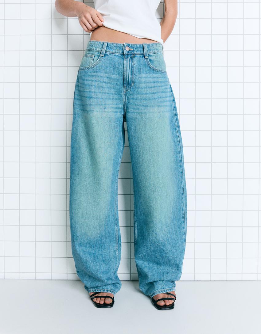Jean barrel wide leg-Bleu lavé-0
