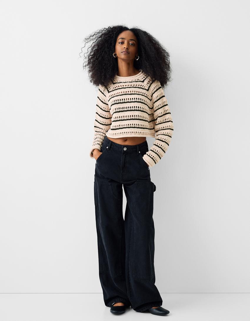 Pull chenille ajours-Noir-3