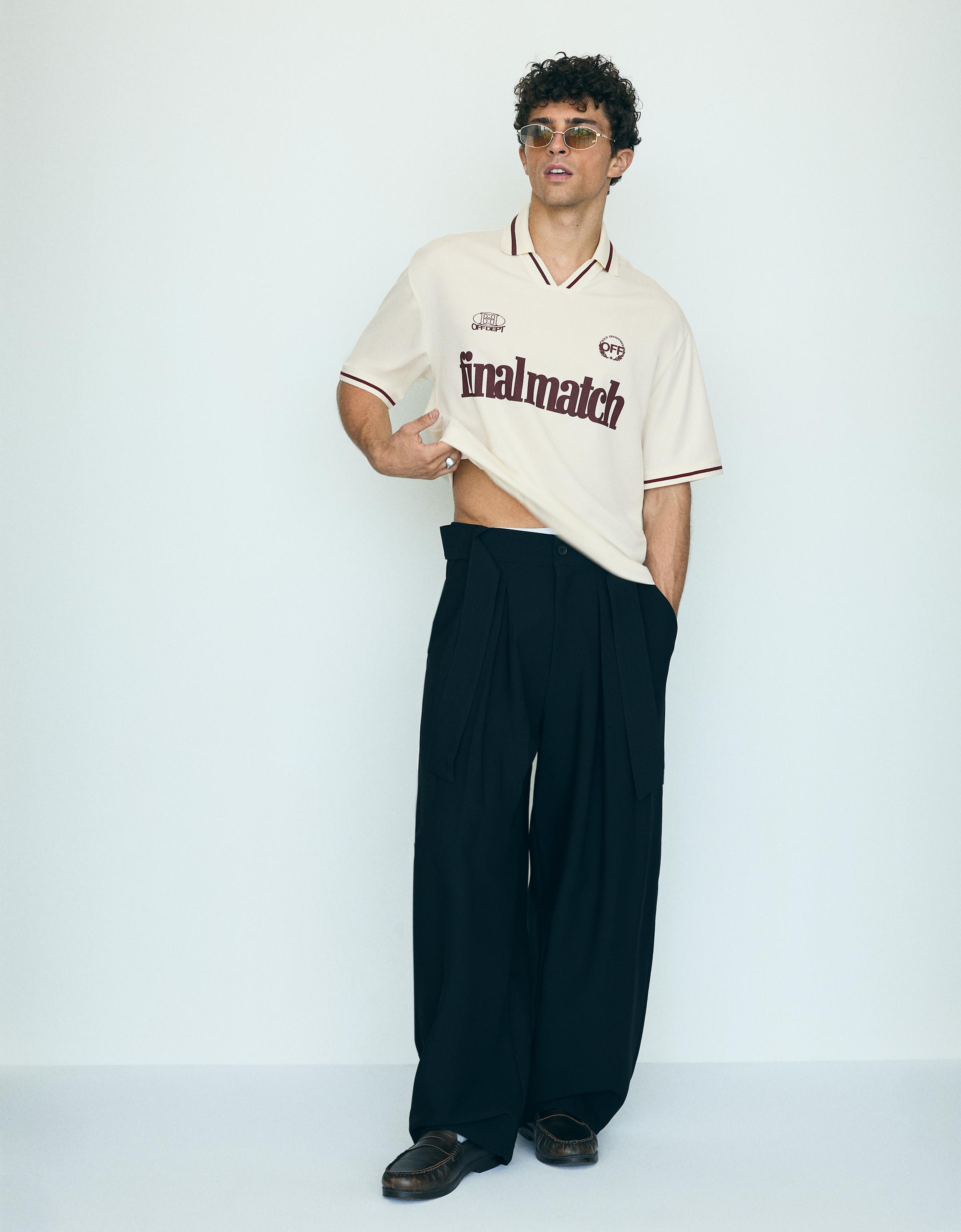 Mesh print polo shirt — Cream