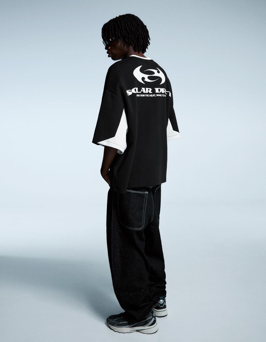 Neoprene effect print T-shirt-Black