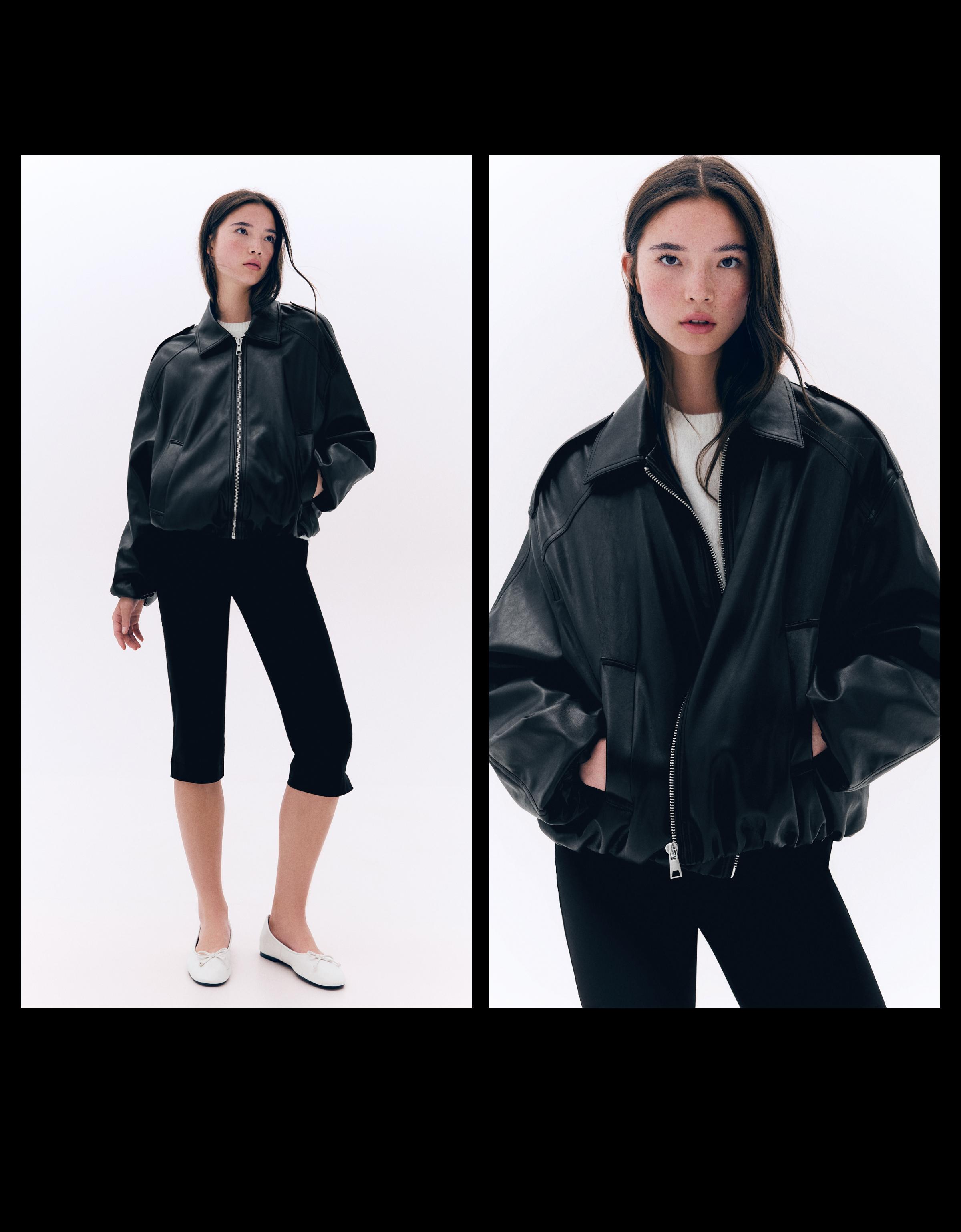 Leather effect puffer jacket — Black
